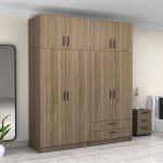 Ντουλάπα ρούχων Victoria Megapap τετράφυλλη με πατάρι και συρτάρια χρώμα καρυδί 200x60x240εκ. - Image 4