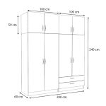 Ντουλάπα ρούχων Victoria Megapap τετράφυλλη με πατάρι και συρτάρια χρώμα καρυδί 200x60x240εκ. - Image 5