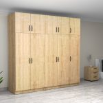 Ντουλάπα ρούχων Victoria Megapap πεντάφυλλη με πατάρι χρώμα φυσικό οξιάς 250x60x240εκ. - Image 4