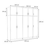 Ντουλάπα ρούχων Victoria Megapap πεντάφυλλη με πατάρι χρώμα φυσικό οξιάς 250x60x240εκ. - Image 5