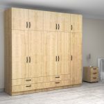 Ντουλάπα ρούχων Victoria Megapap πεντάφυλλη με πατάρι και συρτάρια χρώμα φυσικό οξιάς 250x60x240εκ. - Image 4