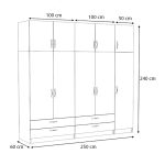 Ντουλάπα ρούχων Victoria Megapap πεντάφυλλη με πατάρι και συρτάρια χρώμα φυσικό οξιάς 250x60x240εκ. - Image 5