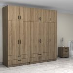 Ντουλάπα ρούχων Victoria Megapap πεντάφυλλη με πατάρι και συρτάρια χρώμα καρυδί 250x60x240εκ. - Image 4