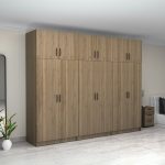 Ντουλάπα ρούχων Victoria Megapap εξάφυλλη με πατάρι χρώμα καρυδί 300x60x240εκ. - Image 4