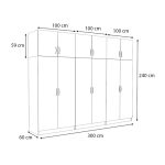 Ντουλάπα ρούχων Victoria Megapap εξάφυλλη με πατάρι χρώμα καρυδί 300x60x240εκ. - Image 5