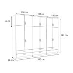 Ντουλάπα ρούχων Victoria Megapap εξάφυλλη με πατάρι και συρτάρια χρώμα φυσικό οξιάς 300x60x240εκ. - Image 5