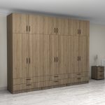 Ντουλάπα ρούχων Victoria Megapap εξάφυλλη με πατάρι και συρτάρια χρώμα καρυδί 300x60x240εκ. - Image 4