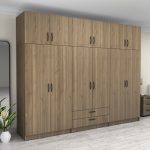 Ντουλάπα ρούχων Victoria Megapap εξάφυλλη με πατάρι και συρτάρια χρώμα καρυδί 300x60x240εκ. - Image 4