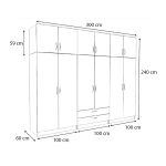 Ντουλάπα ρούχων Victoria Megapap εξάφυλλη με πατάρι και συρτάρια χρώμα καρυδί 300x60x240εκ. - Image 5