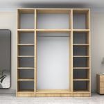 Ντουλάπα ρούχων Victoria Megapap τετράφυλλη με πατάρι χρώμα φυσικό οξιάς 200x60x240εκ. - Image 3