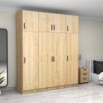 Ντουλάπα ρούχων Victoria Megapap τετράφυλλη με πατάρι χρώμα φυσικό οξιάς 200x60x240εκ. - Image 4