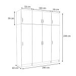 Ντουλάπα ρούχων Victoria Megapap τετράφυλλη με πατάρι χρώμα φυσικό οξιάς 200x60x240εκ. - Image 5