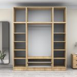 Ντουλάπα ρούχων Victoria Megapap τετράφυλλη με πατάρι και συρτάρια χρώμα φυσικό οξιάς 200x60x240εκ. - Image 3