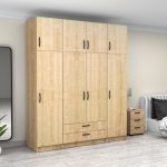 Ντουλάπα ρούχων Victoria Megapap τετράφυλλη με πατάρι και συρτάρια χρώμα φυσικό οξιάς 200x60x240εκ. - Image 4