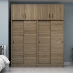 Ντουλάπα ρούχων Regio Megapap τετράφυλλη συρόμενη με πατάρι χρώμα καρυδί 200x60x240εκ. - Image 4