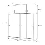 Ντουλάπα ρούχων Regio Megapap τετράφυλλη συρόμενη με πατάρι χρώμα καρυδί 200x60x240εκ. - Image 5