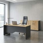 Ντουλάπι γραφείου με κλειδαριά επαγγελματικό Venturo Megapap χρώμα ανθρακί - φυσικό οξιάς 160x40x80εκ. - Image 2