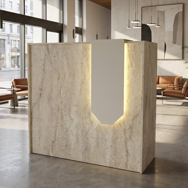 GP042-03483-0 Γραφείο υποδοχής - reception Navita Megapap με LED χρώμα travertine - sandstone 113,6x42x111,8εκ. - Image 1