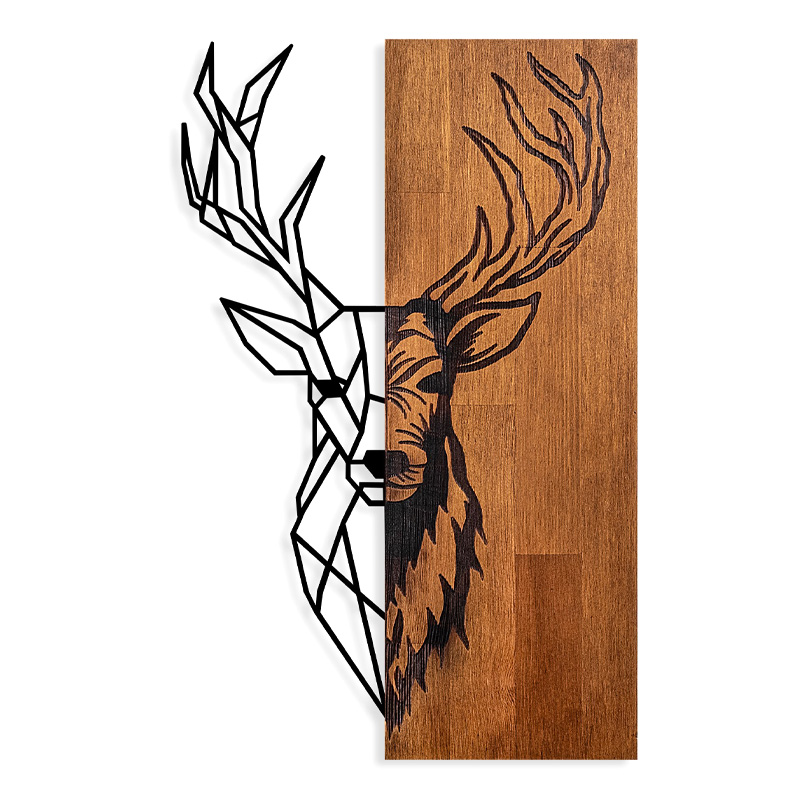 GP052-0070-0 Διακοσμητικό τοίχου Deer Megapap ξύλινο - μεταλλικό χρώμα καρυδί - μαύρο 36x3x58εκ. - Image 1