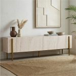 Έπιπλο τηλεόρασης Nexus Megapap χρώμα travertine - χρυσό 180x30x45,5εκ. - Image 3