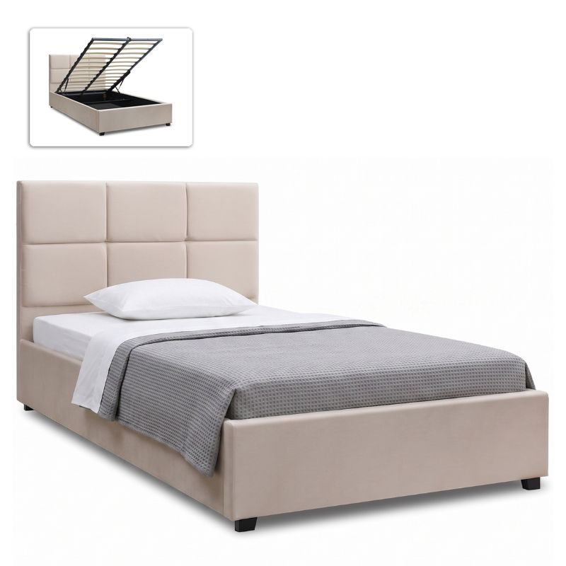GP002-00065-0 Κρεβάτι Kingston Megapap βελούδινο με αποθηκευτικό χώρο χρώμα κρεμ 120x200εκ. - Image 1