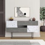 Μπουφές Eros Megapap γκρι ρετρό - λευκό εφέ μαρμάρου 145x40x82εκ.