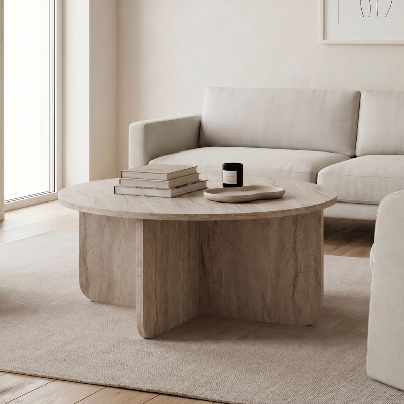 GP037-03021-0 Τραπεζάκι σαλονιού Hillary Megapap χρώμα travertine Ø80x38εκ. - Image 1