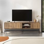 Έπιπλο τηλεόρασης Amira Megapap χρώμα καρυδί Ud - black wood 180x35x55εκ. - Image 3