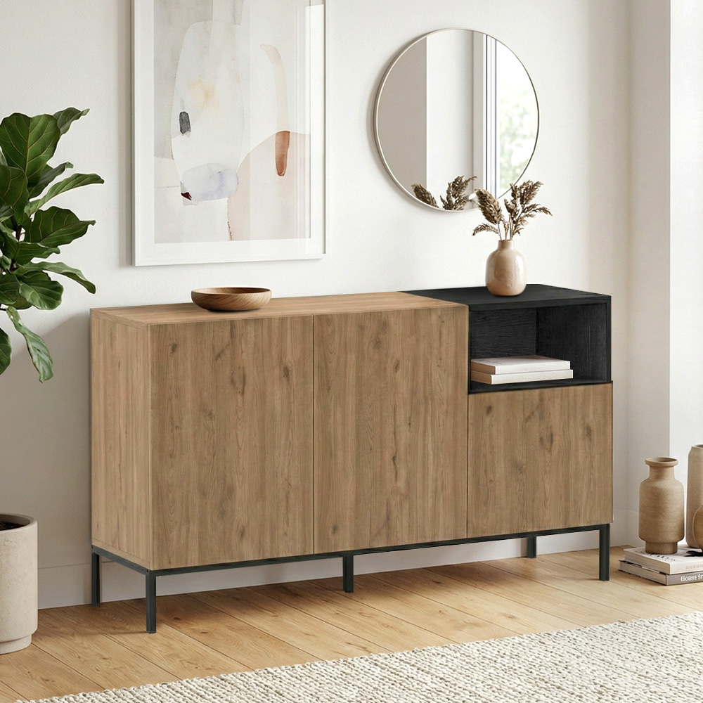 GP037-03261-0 Μπουφές Cailin Megapap χρώμα sepet oak - black wood 140x41,8x80εκ. - Image 1