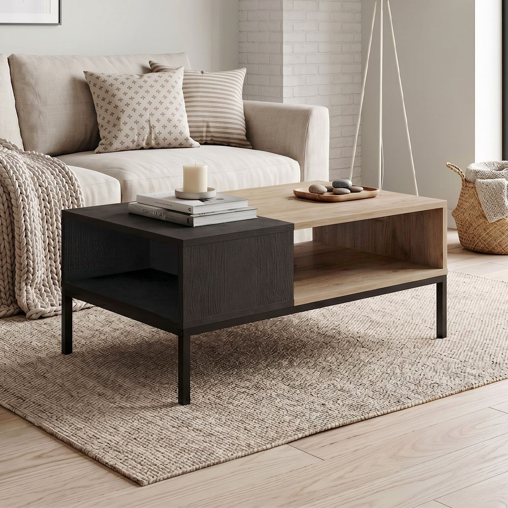 GP037-03281-0 Τραπεζάκι σαλονιού Cailin Megapap χρώμα sepet oak - black wood 90x56x40,6εκ. - Image 1