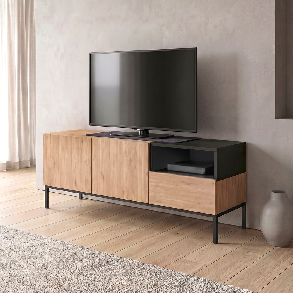 GP037-03291-0 Έπιπλο τηλεόρασης Cailin Megapap χρώμα sepet oak - black wood 140x41,8x55εκ. - Image 1