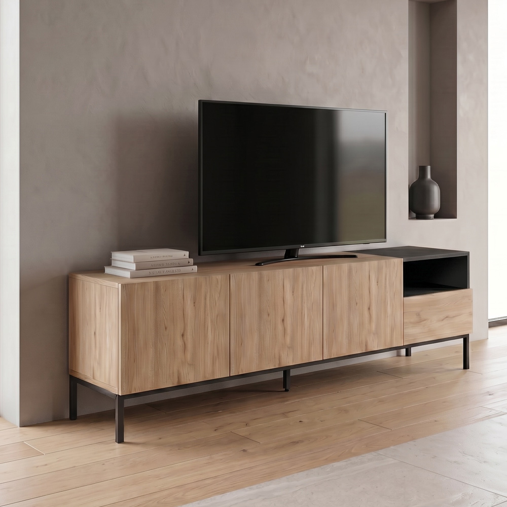 GP037-03301-0 Έπιπλο τηλεόρασης Cailin Megapap χρώμα sepet oak - black wood 180x41,8x55εκ. - Image 1