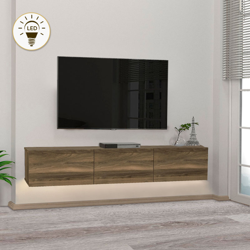 GP042-01698-0 Έπιπλο τηλεόρασης επιτοίχιο Damla Megapap με LED χρώμα καρυδί 180x29,5x29,5εκ. - Image 1