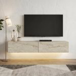 Έπιπλο τηλεόρασης επιτοίχιο Aristo Megapap με LED χρώμα travertine 135x31,6x25εκ. - Image 5
