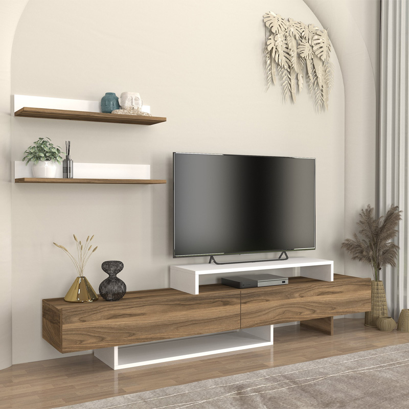 GP042-01791-0 Έπιπλο τηλεόρασης Nirvana Megapap χρώμα καρυδί - λευκό 180x31,3x41,7εκ. - Image 1