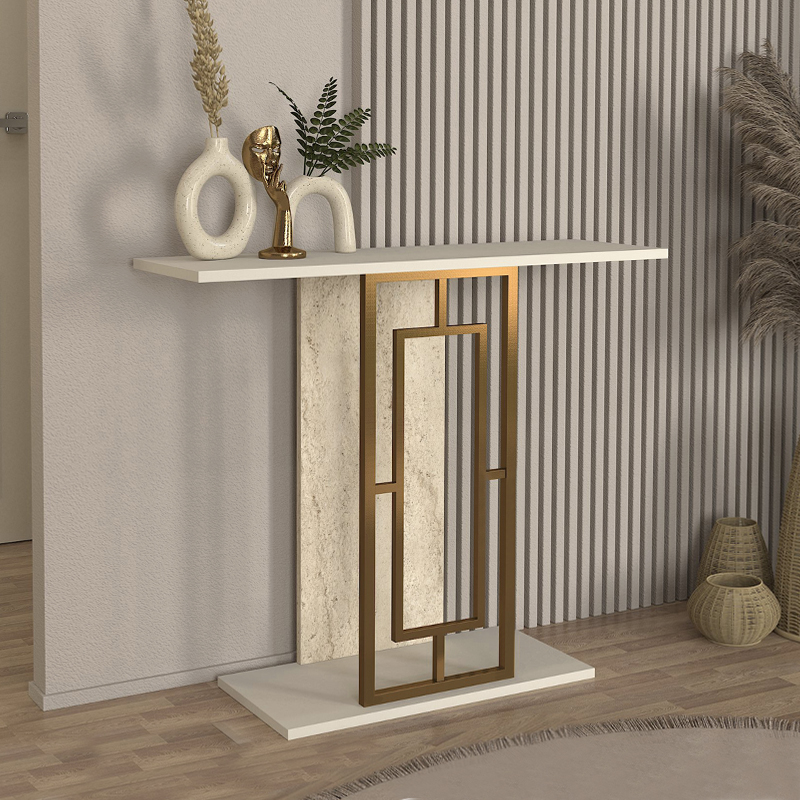 GP042-03161-0 Κονσόλα Alderas Megapap χρώμα sandstone - travertine - χρυσό 90x29,6x76,8εκ. - Image 1