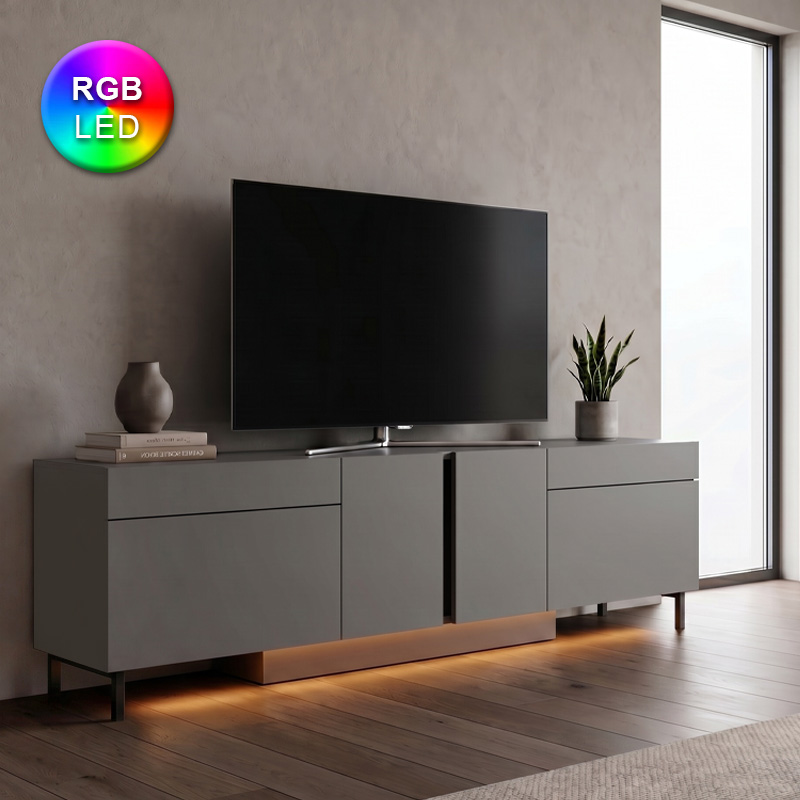 GP052-02781-0 Έπιπλο τηλεόρασης Arlen Megapap με Led Rgb χρώμα ανθρακί 180x32x50εκ. - Image 1