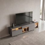 Έπιπλο τηλεόρασης Norm Megapap με Led Rgb χρώμα ανθρακί - χρυσό 180x32x55εκ. - Image 3