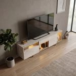 Έπιπλο τηλεόρασης Norm Megapap με Led Rgb χρώμα travertine - χρυσό 180x32x55εκ. - Image 3