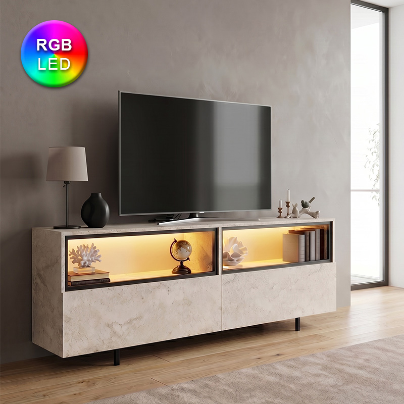 GP052-02802-0 Έπιπλο τηλεόρασης Eco Megapap με Led Rgb χρώμα travertine 180x32x67εκ. - Image 1