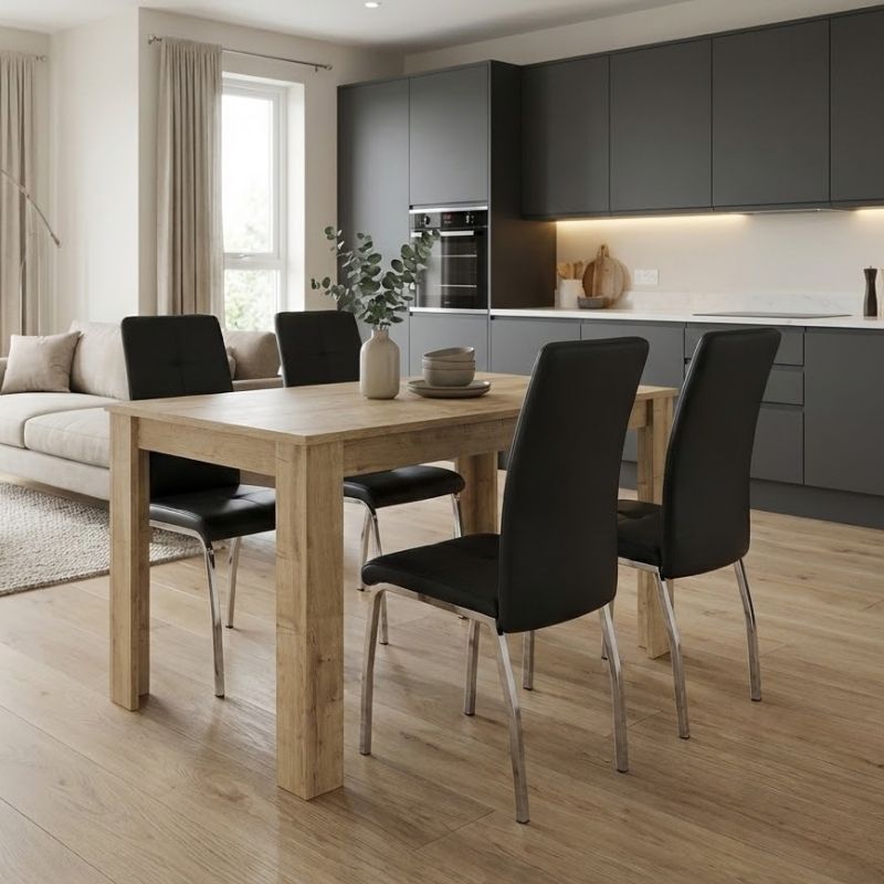 GP100-02101-0 Σετ τραπεζαρία 5τμχ Darlen - Alma Megapap χρώμα sapphire oak - μαύρο 125x72x74εκ. - Image 1