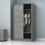 Ντουλάπα ρούχων Regio Megapap δίφυλλη συρόμενη χρώμα γκρι σκυροδέματος 100x60x181εκ. - Image 4