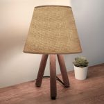 Φωτιστικό επιτραπέζιο Lander Megapap ύφασμα Pvc/ξύλο χρώμα μπεζ άμμου/καφέ 22x17x32εκ. - Image 2