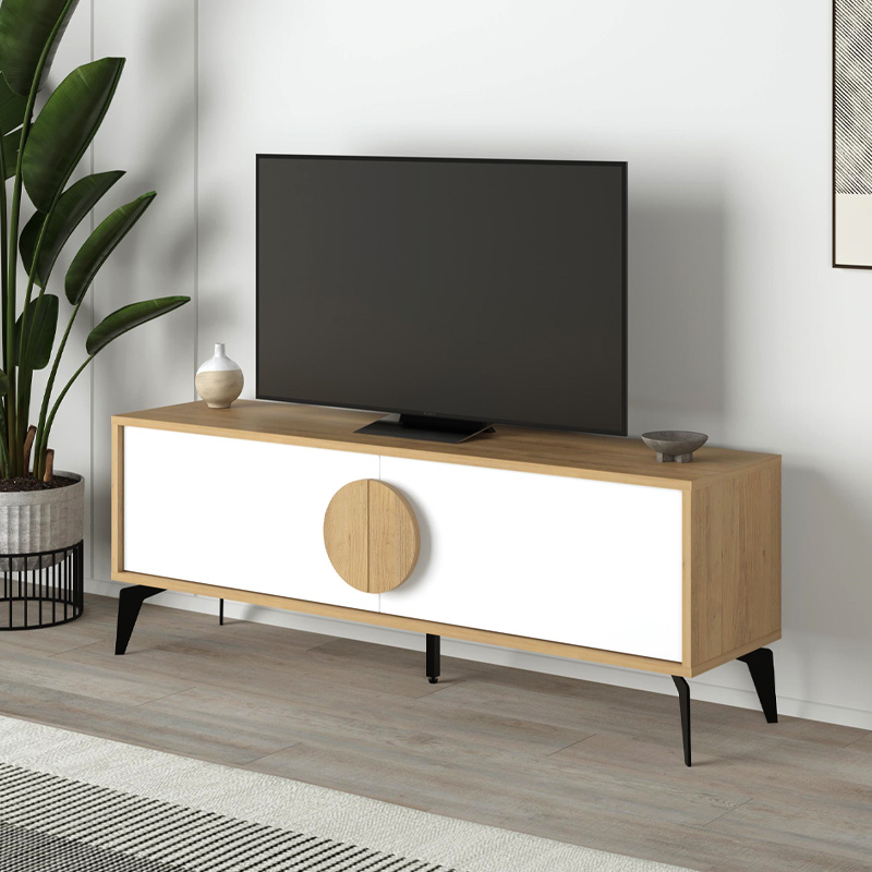 GP037-02492-0 Έπιπλο τηλεόρασης Gora Megapap χρώμα sapphire oak - λευκό 140x35,6x51εκ. - Image 1