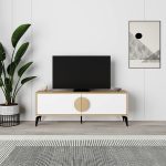 Έπιπλο τηλεόρασης Gora Megapap χρώμα sapphire oak - λευκό 140x35,6x51εκ. - Image 3