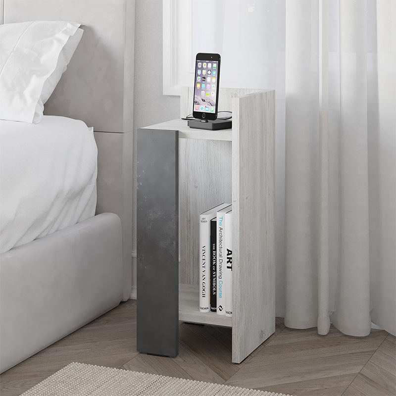 GP037-02641-0 Κομοδίνο Elos Megapap δεξί χρώμα λευκό αντικέ - γκρι ρετρό 25x27x60εκ. - Image 1