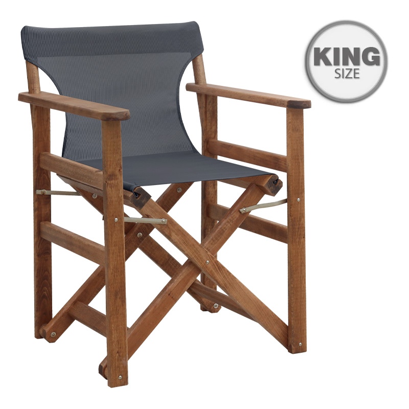 GP045-00014-0 Πολυθρόνα σκηνοθέτη Queen Megapap ξύλινη μασίφ οξιά χρώμα καρυδί εμποτισμού με διάτρητο μαύρο πανί 61x57x86εκ. - Image 1
