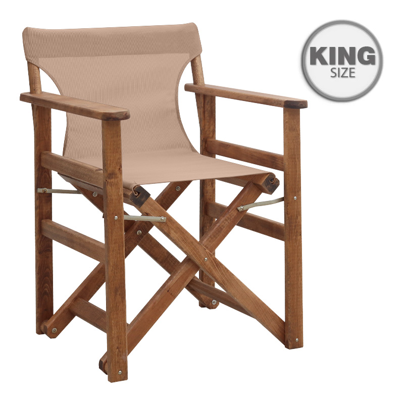 GP045-00016-0 Πολυθρόνα σκηνοθέτη Queen Megapap ξύλινη μασίφ οξιά χρώμα καρυδί εμποτισμού με διάτρητο φραπέ πανί 61x57x86εκ. - Image 1