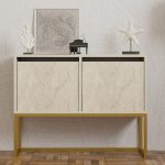 Κονσόλα - Μπουφές Zermat Megapap χρώμα μπεζ travertine - χρυσό 90x34x70εκ. - Image 3
