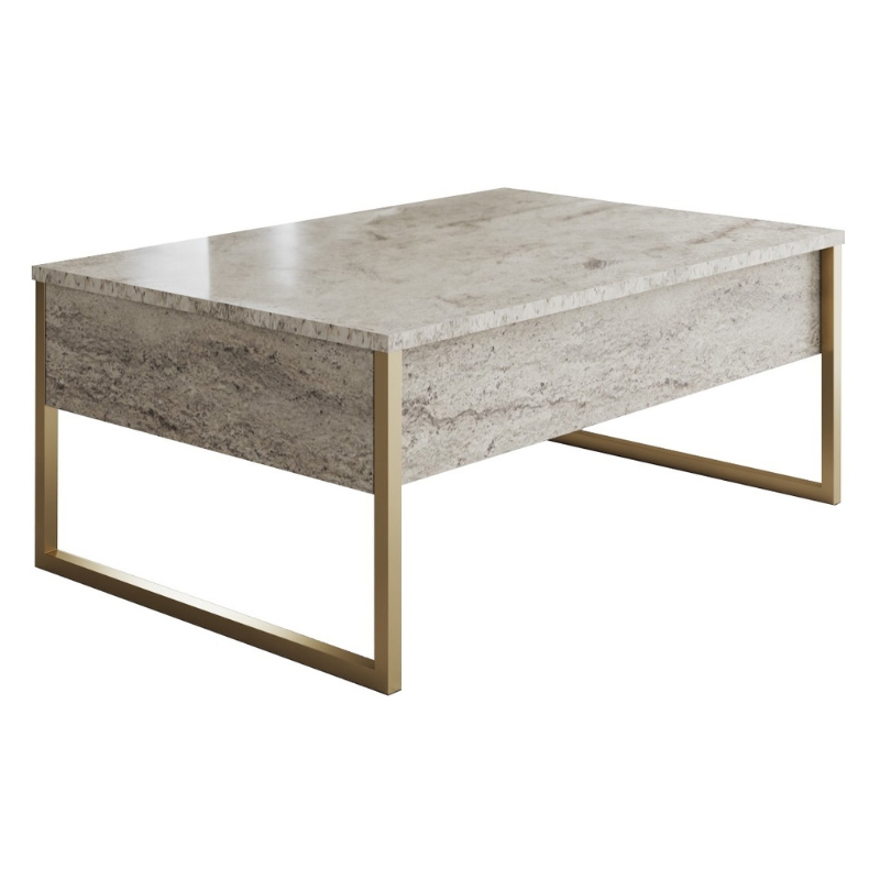 GP052-01281-0 Τραπεζάκι σαλονιού Luxe Megapap χρώμα travertine - χρυσό 90x60x40εκ. - Image 1